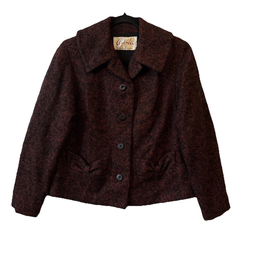 Vtg Wolfer's Ogden Utah Wool Blazer Jacket Cropped L Dark Academia Retro Chic